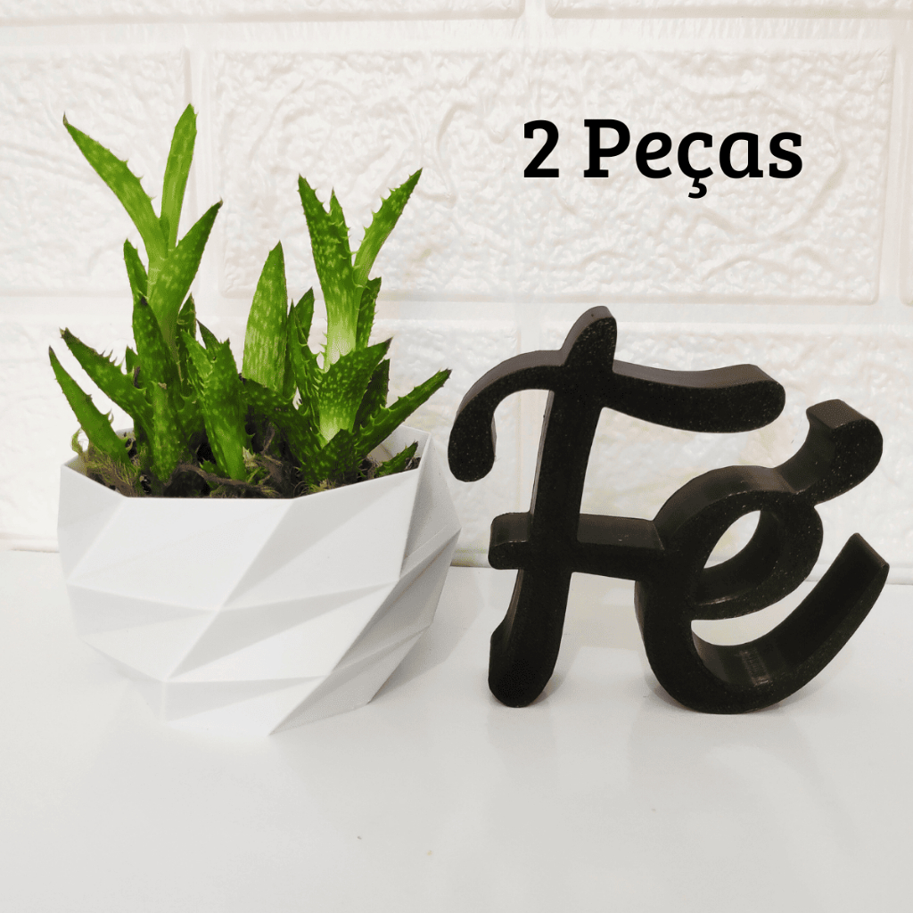 Letreiro Decorativo Palavra Fé + Vaso Kit Decorativo Enfeite para Rak Quarto Itens Decoração Sala